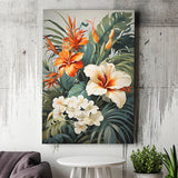 Tropical Palm Tree And Flowers Art Canvas Prints Wall Art Home Decor, Painting Canvas, Living Room Wall Decor