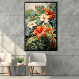 Tropical Palm Tree And Flowers Art V1 Summer Decor Framed Canvas Prints Wall Art Home Decor, Painting Canvas, Floating Frame