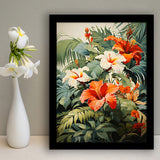 Tropical Palm Tree And Flowers Art V1 Summer Decor Framed Art Prints Wall Decor, Painting Art, Framed Picture