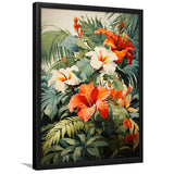 Tropical Palm Tree And Flowers Art V1 Summer Decor Framed Art Prints Wall Decor, Painting Art, Framed Picture