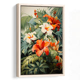 Tropical Palm Tree And Flowers Art V1 Summer Decor Framed Canvas Prints Wall Art Home Decor, Painting Canvas, Floating Frame