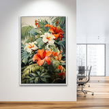 Tropical Palm Tree And Flowers Art V1 Summer Decor Framed Canvas Prints Wall Art Home Decor, Painting Canvas, Floating Frame