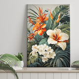 Tropical Palm Tree And Flowers Art Canvas Prints Wall Art Home Decor, Painting Canvas, Living Room Wall Decor