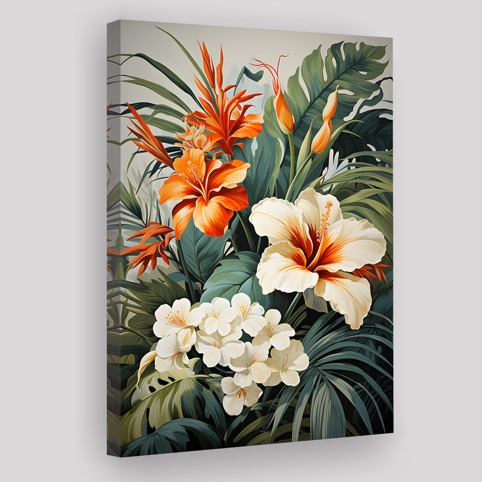 Tropical Palm Tree And Flowers Art Canvas Prints Wall Art Home Decor, Painting Canvas, Living Room Wall Decor