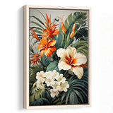 Tropical Palm Tree And Flowers Art Framed Canvas Prints Wall Art Home Decor, Painting Canvas, Floating Frame