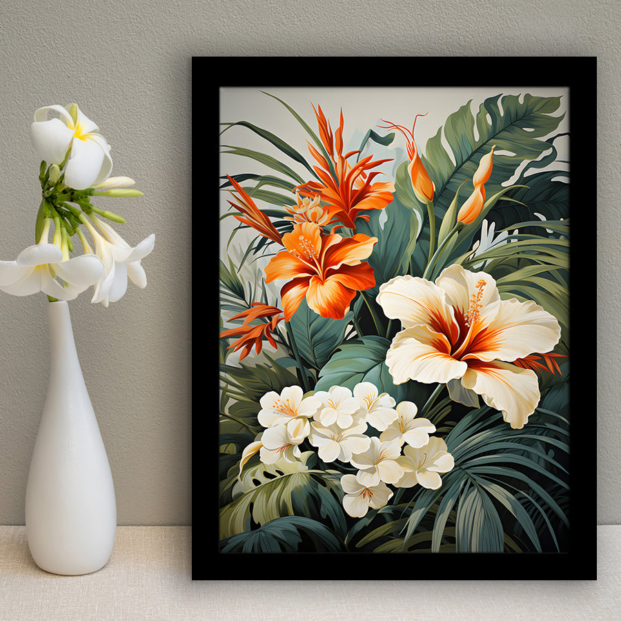Tropical Palm Tree And Flowers Art Framed Art Prints Wall Decor, Painting Art, Framed Picture