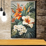 Tropical Palm Tree And Flowers Art Canvas Prints Wall Art Home Decor, Painting Canvas, Living Room Wall Decor