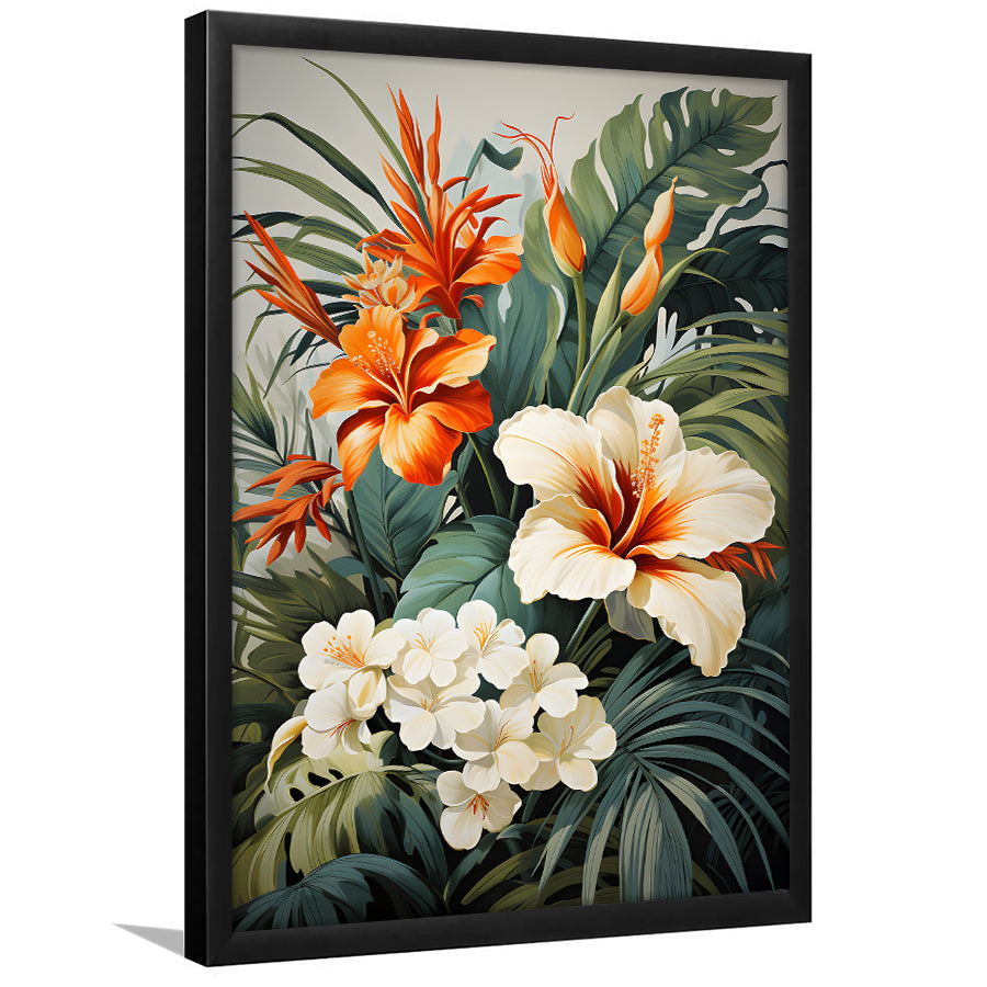 Tropical Palm Tree And Flowers Art Framed Art Prints Wall Decor, Painting Art, Framed Picture
