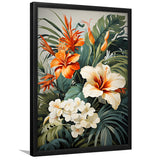 Tropical Palm Tree And Flowers Art Framed Art Prints Wall Decor, Painting Art, Framed Picture