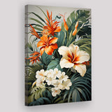 Tropical Palm Tree And Flowers Art Canvas Prints Wall Art Home Decor, Painting Canvas, Living Room Wall Decor