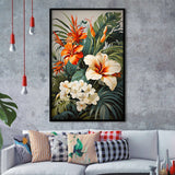 Tropical Palm Tree And Flowers Art Framed Art Prints Wall Decor, Painting Art, Framed Picture