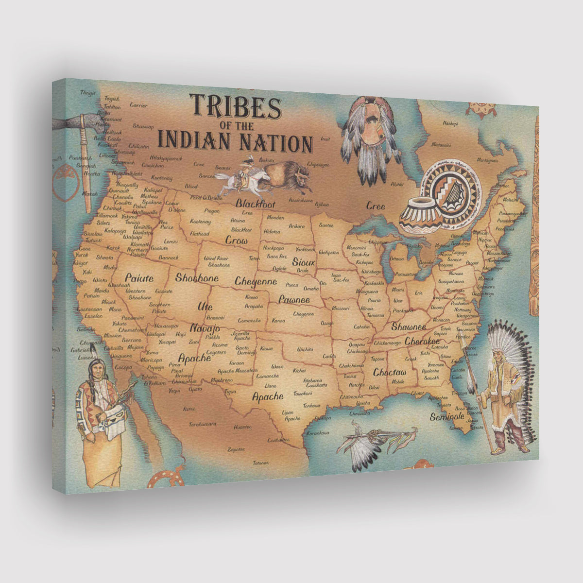 Usa North America Map Native Americans Canvas Prints Wall Art - Painti ...