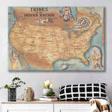Usa North America Map Native Americans Canvas Prints Wall Art - Painting Canvas, Painting Prints, Home Wall Decor, For Sale