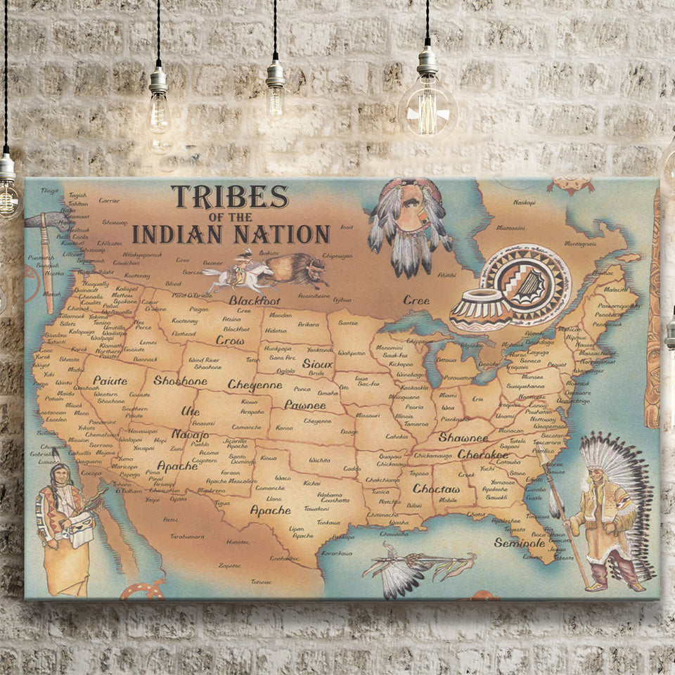 Usa North America Map Native Americans Canvas Prints Wall Art - Painting Canvas, Painting Prints, Home Wall Decor, For Sale