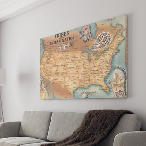 Usa North America Map Native Americans Canvas Prints Wall Art - Painting Canvas, Painting Prints, Home Wall Decor, For Sale