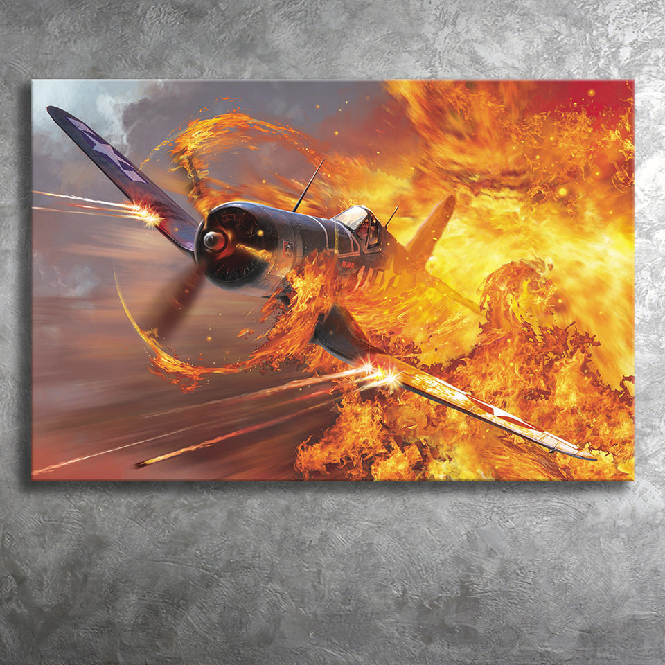 War Airplane Fire Canvas Prints Wall Art Decor - Painting Canvas, Art Prints, Ready to Hang
