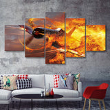War Airplane Fire 5 Piece Canvas Prints Wall Art Decor - Painting Canvas, Multi Panels
