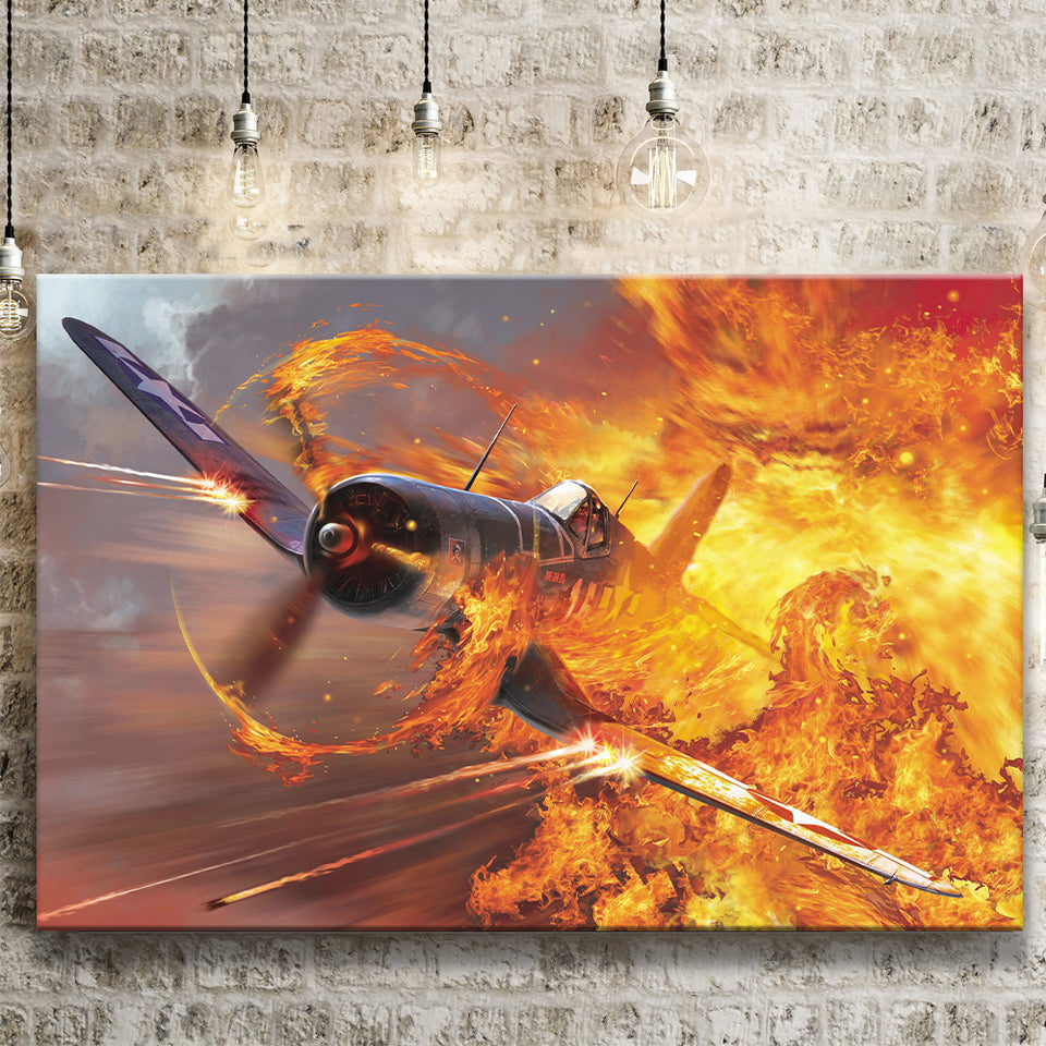 War Airplane Fire Canvas Prints Wall Art Decor - Painting Canvas, Art Prints, Ready to Hang