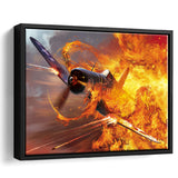War Airplane Fire Framed Canvas Prints Wall Art Decor - Painting Canvas, Black Framed Picture