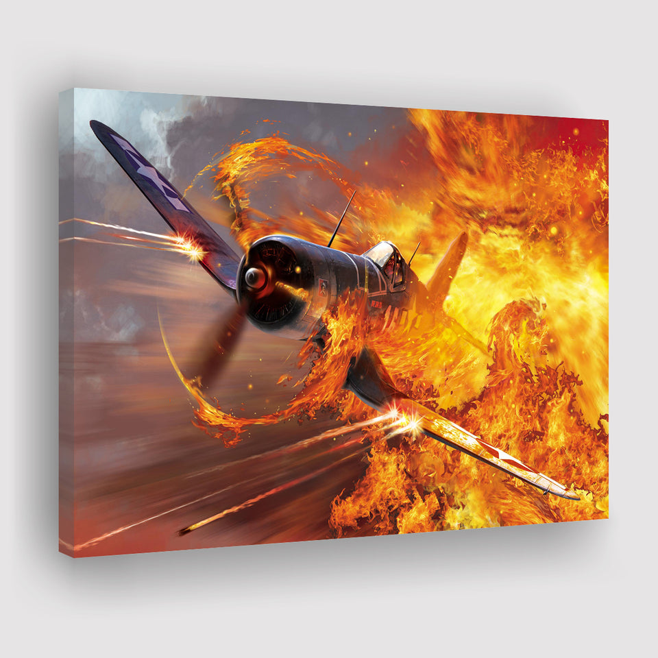 War Airplane Fire Canvas Prints Wall Art Decor - Painting Canvas, Art Prints, Ready to Hang