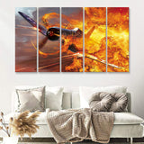 War Airplane Fire 5 Piece B Canvas Prints Wall Art Decor - Painting Canvas, Multi Panels