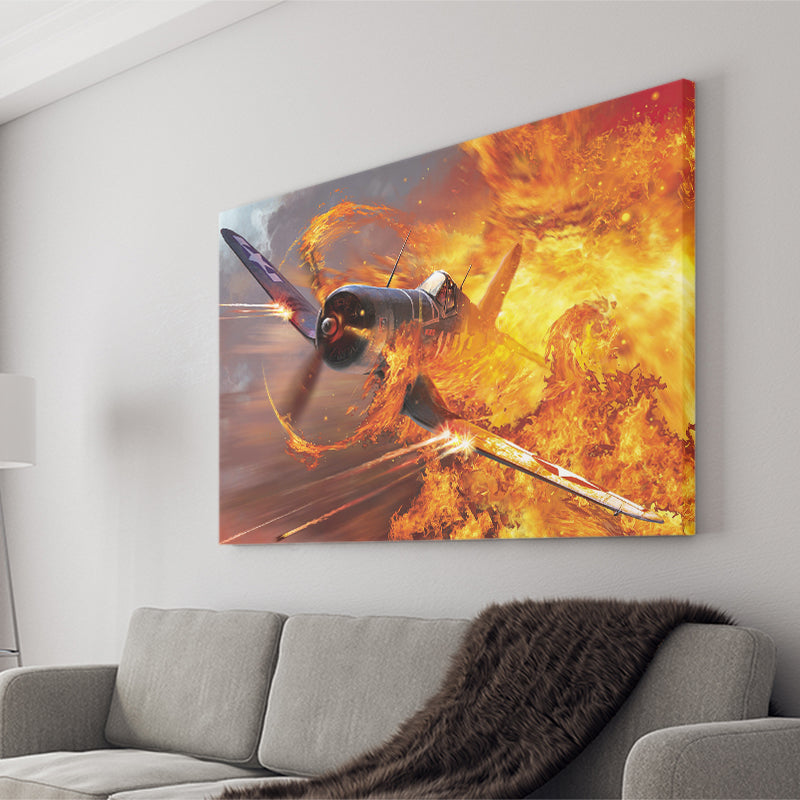 War Airplane Fire Canvas Prints Wall Art Decor - Painting Canvas, Art Prints, Ready to Hang