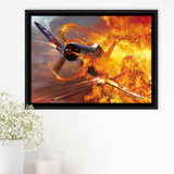 War Airplane Fire Framed Canvas Prints Wall Art Decor - Painting Canvas, Black Framed Picture