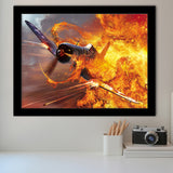 War Airplane Fire Framed Art Prints Wall Decor - Painting Art, Framed Picture, Ready to Hang