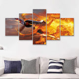 War Airplane Fire 5 Piece Canvas Prints Wall Art Decor - Painting Canvas, Multi Panels