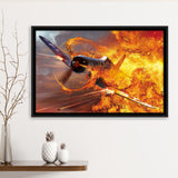 War Airplane Fire Framed Canvas Prints Wall Art Decor - Painting Canvas, Black Framed Picture
