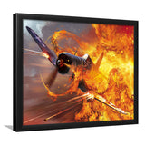 War Airplane Fire Framed Art Prints Wall Decor - Painting Art, Framed Picture, Ready to Hang