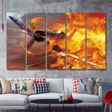 War Airplane Fire 5 Piece B Canvas Prints Wall Art Decor - Painting Canvas, Multi Panels