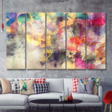 Watercolor Flower Painting Combined With Field 5 Pieces Canvas Prints Wall Art - Painting Canvas, Multi Panels, Wall Decor