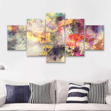 Watercolor Flower Painting Combined With Field 5 Pieces Canvas Prints Wall Art - Painting Canvas, Multi Panels, Wall Decor