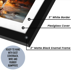 White Horse Running In The Sunrise V3 Framed Art Prints Wall Art Home Decor, Painting Art, White Border