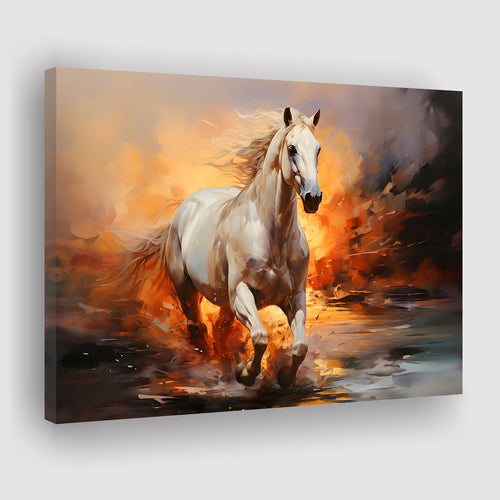 White Horse Running In The Sunrise V3 Canvas Prints Wall Art Home Decor, Painting Canvas, Living Room Wall Decor