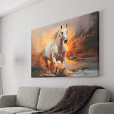 White Horse Running In The Sunrise V3 Canvas Prints Wall Art Home Decor, Painting Canvas, Living Room Wall Decor
