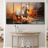 White Horse Running In The Sunrise V3 5 Panels B Canvas Prints Wall Art Home Decor, Extra Large Canvas
