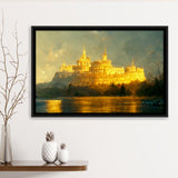 White Castle In The Distance Golden Light Shining Oil Painting Prints Framed Canvas Prints Wall Art - Painting Canvas,Framed Picture