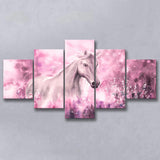 Wild-Horse Pink Watercolor-Painting 5 Panels, Canvas Prints Wall Art Decor, Large Canvas Art