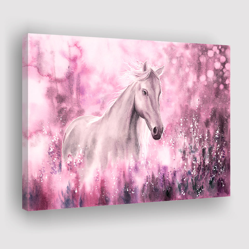 Wild-Horse Pink Watercolor-Painting Canvas Prints Wall Art Home Decor