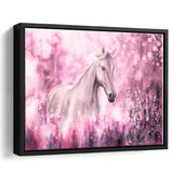 Wild-Horse Pink Watercolor-Painting Framed Canvas Prints Wall Art Home Decor,Floating Frame