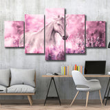 Wild-Horse Pink Watercolor-Painting 5 Panels, Canvas Prints Wall Art Decor, Large Canvas Art
