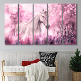 Wild Horse Pink Watercolor Painting Larger Canvas Art, 5 Piece Canvas Prints Wall Art Decor