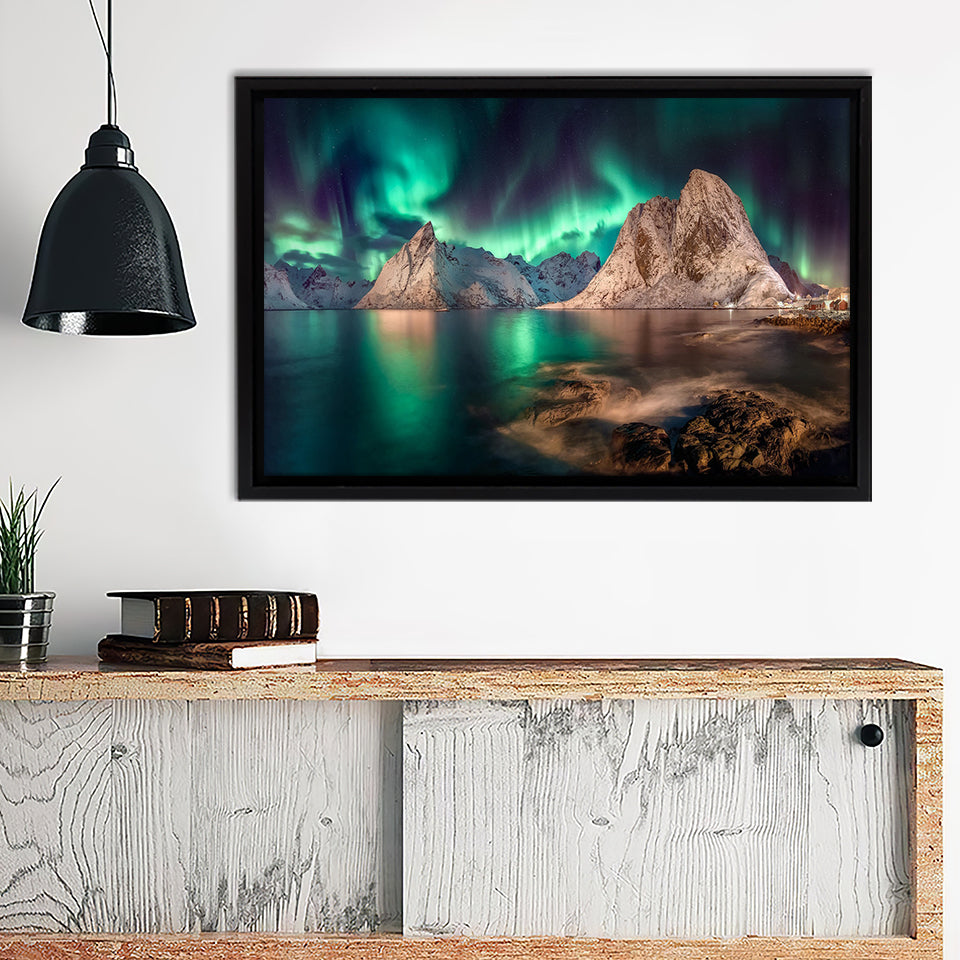 Winter Northern Lights Framed Canvas Wall Art - Canvas Prints, Prints For Sale, Painting Canvas,Framed Prints