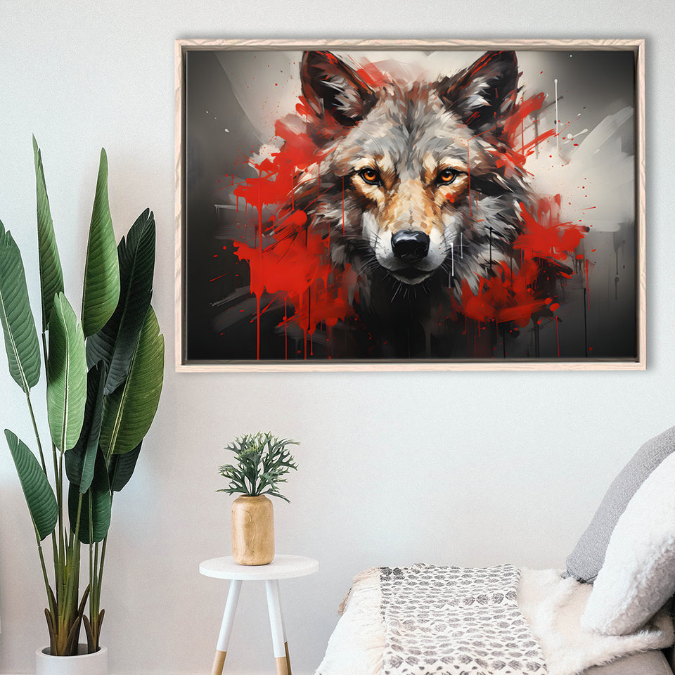 Wolf Head Red And Black Framed Canvas Prints Wall Art Home Decor, Painting Canvas, Floating Frame