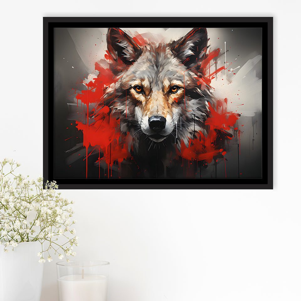 Wolf Head Red And Black Framed Canvas Prints Wall Art Home Decor, Painting Canvas, Floating Frame