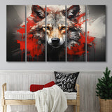 Wolf Head Red And Black 5 Panels B Canvas Prints Wall Art Home Decor, Extra Large Canvas