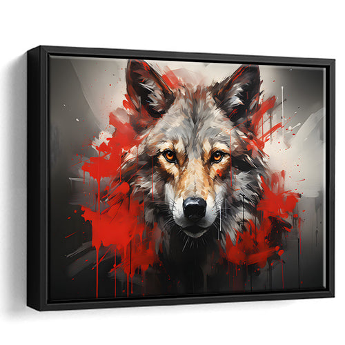 Wolf Head Red And Black Framed Canvas Prints Wall Art Home Decor, Painting Canvas, Floating Frame