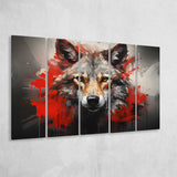 Wolf Head Red And Black 5 Panels B Canvas Prints Wall Art Home Decor, Extra Large Canvas